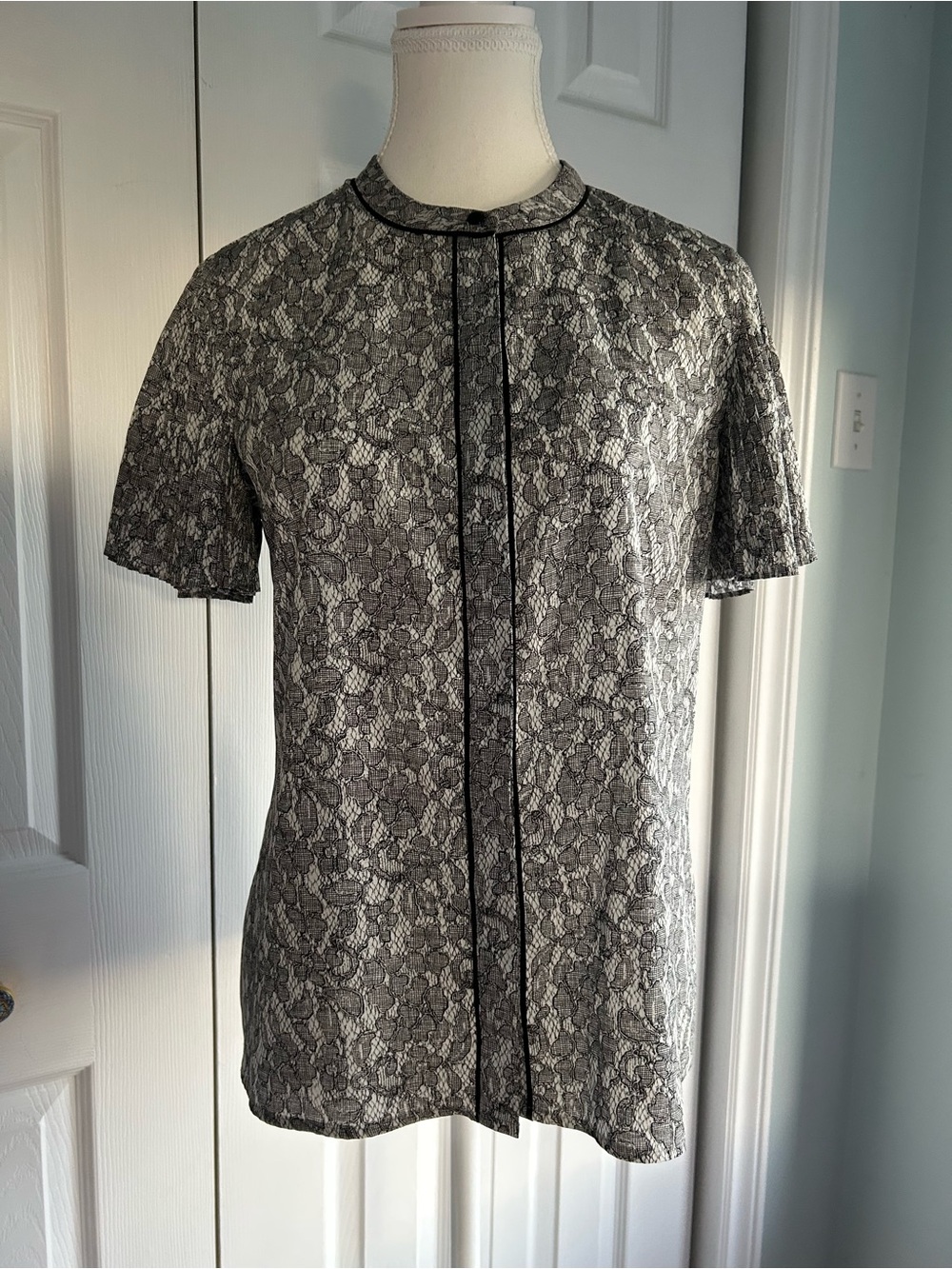 Karl Lagerfeld Black and White Lace-Print Blouse